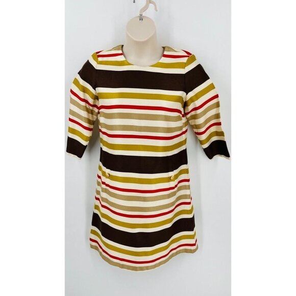 J. McLaughlin Stripe Dress Jewel Neck Color Block Stripe  SZ 10 Fall Tones - Picture 1 of 14